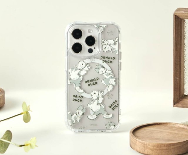 iPhone　スマホケース　MagSafe 対応　ドナルドダック Disney Life-ドナルドダックとデイジーのステッカー風 黄ばみ防止 耐