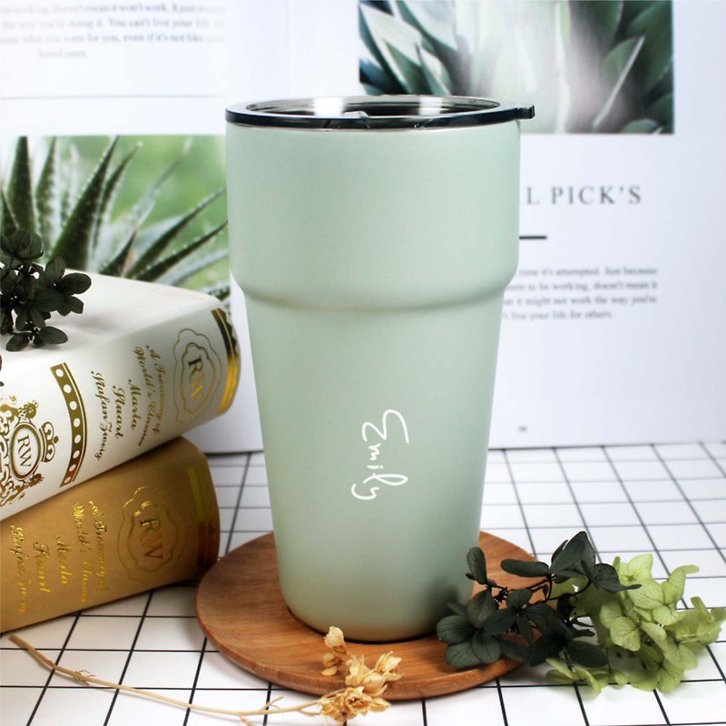[Customized gift] Vacuum cup + customized English name - [Matcha milk] - กระติกน้ำ - สแตนเลส 