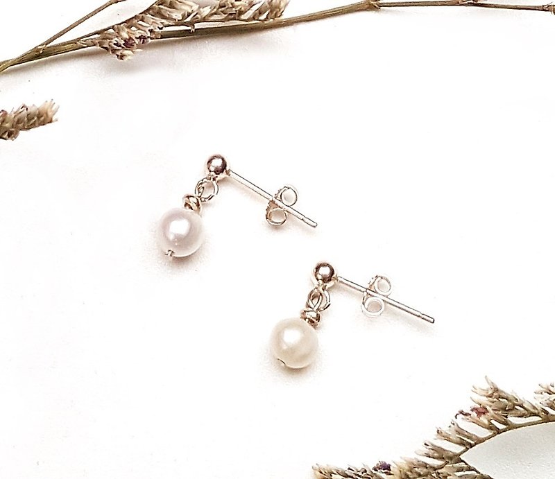 <Pet Love Series-Collection> 925 Freshwater Pearl Sterling Silver Earrings Customized - Collar Necklaces - Pearl White