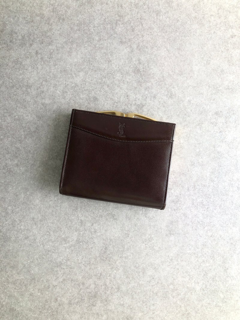 【 日本直送　名牌中古包 】Yves Saint Laurent イヴ・サンローラン 財布 ブラウン YSL レザー がま口 二つ折り財布 mf4wv6 - 皮夾/長短夾/錢包 - 真皮 咖啡色