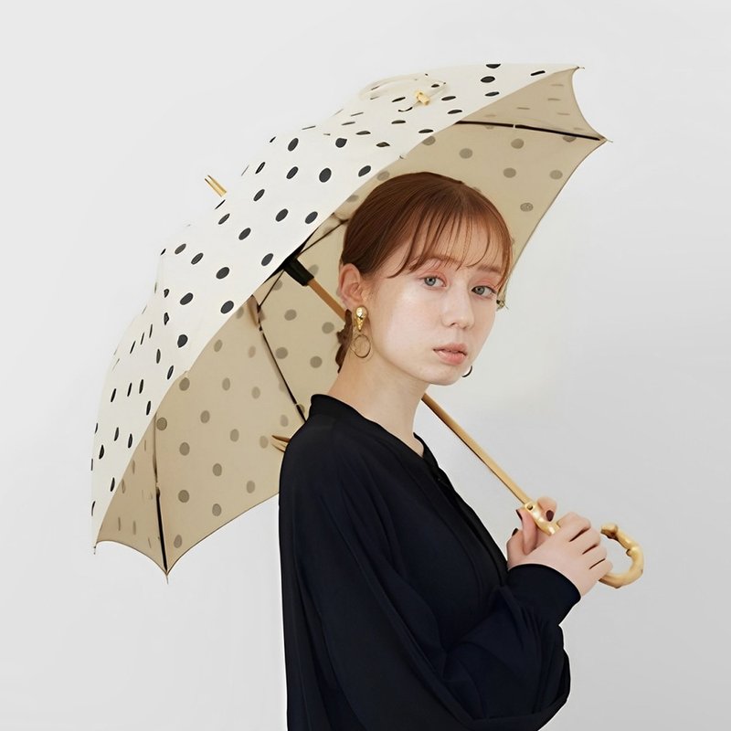 日本霜山 復古水玉點點8骨晴雨兩用竹柄長傘 - 雨傘/雨衣 - 聚酯纖維 多色