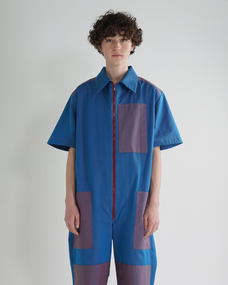 PANELED JUMPSUIT　パネル ジャンプスーツ - 吊帶褲/連身褲 - 棉．麻 藍色