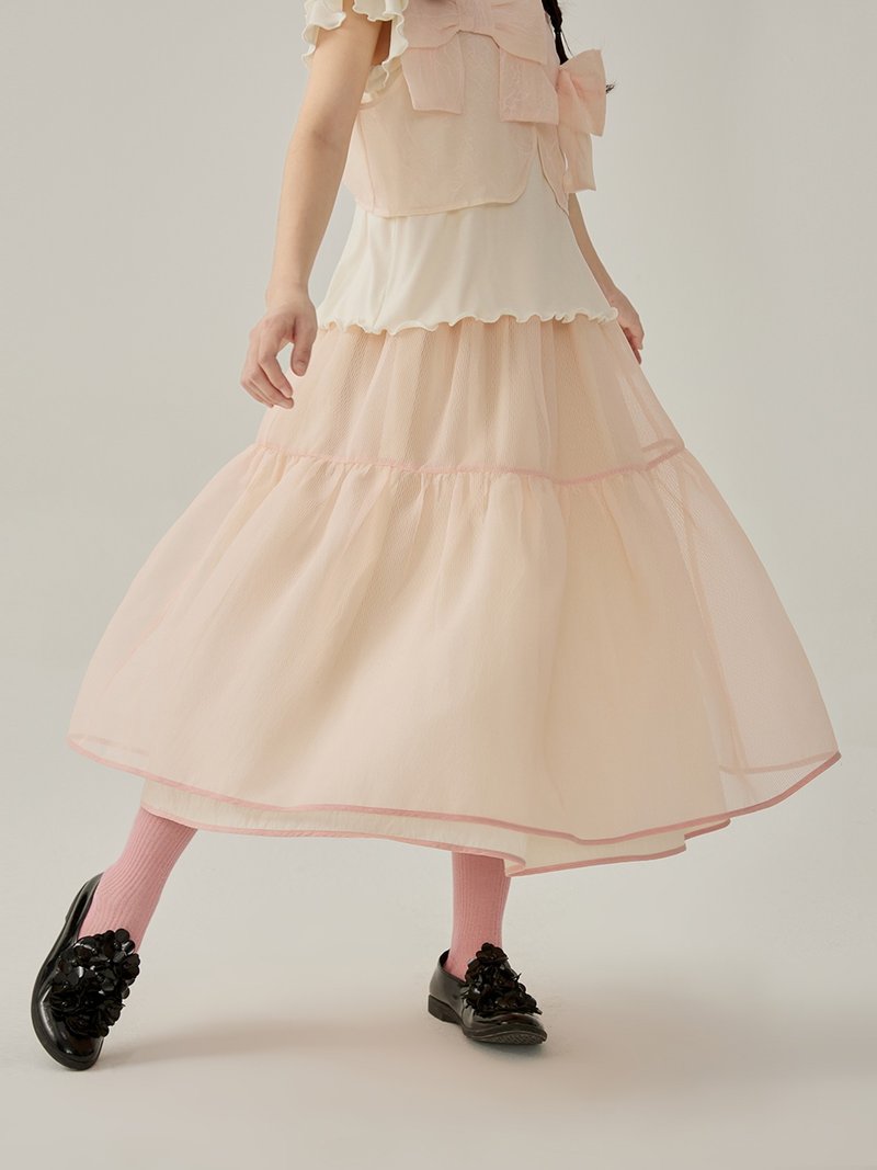 Summer peach sweet girl feeling mesh skirt gauze skirt - Skirts - Other Materials Pink