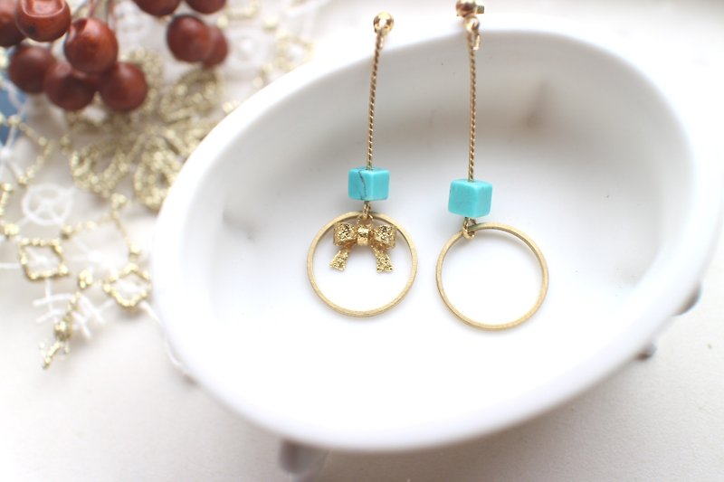 Turquoise brass earrings - Earrings & Clip-ons - Other Metals 