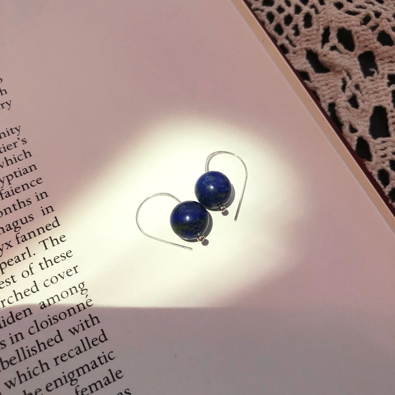 Agate0805 round agate earrings _ navy blue - ต่างหู - เงินแท้ 