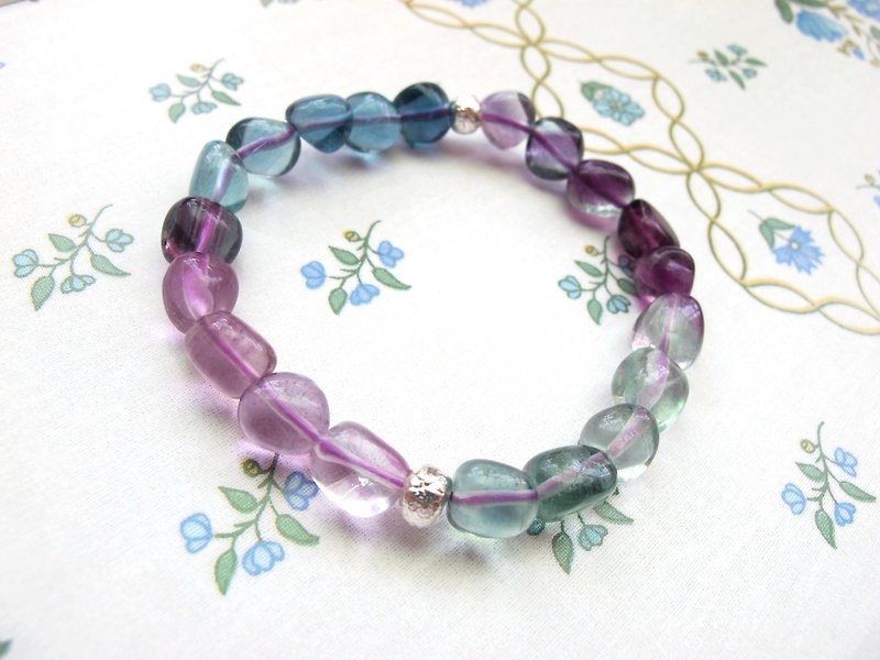 [Play Color Stones] Fluorite x 925 Silver - Hand-made Natural Stone Series - Bracelets - Crystal Multicolor