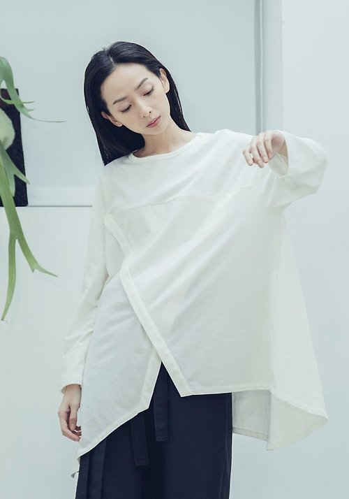 I . A . N Design (only clothing) 共生 剪裁長袖上衣(黑/白) Organic Cotton