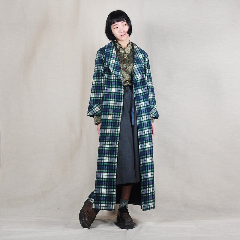 [Vintage] egg plant chlorophyll loofah collar plaid gowns vintage coat - Women's Casual & Functional Jackets - Wool Green