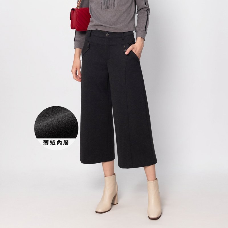 【MEDUSA】翻褶口袋內刷毛切接七分寬褲(M-XL) | 女休閒長褲 寬褲 - 女長褲 - 其他人造纖維 灰色