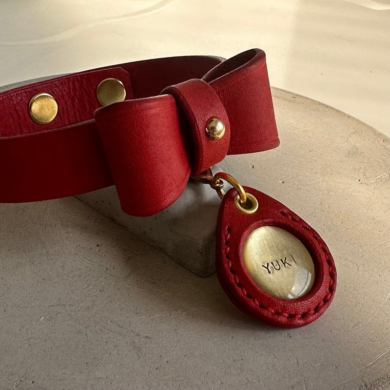 HOWLL Pet Tag- Bronze Leather Tag_Nubuck Red Leather - Custom Pillows & Accessories - Genuine Leather Pink