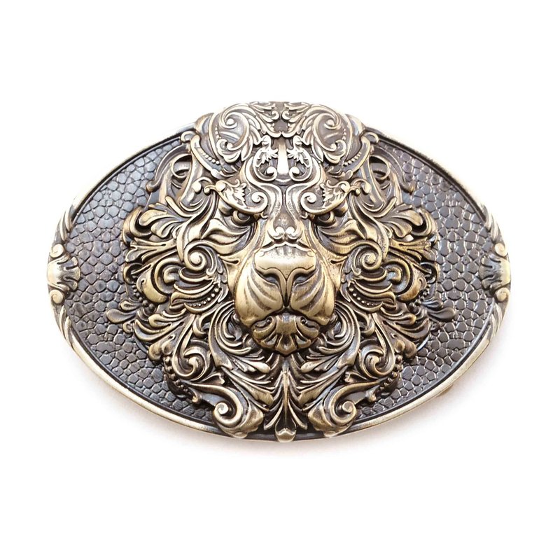 Lion soild brass belt buckle, King Lion belt accessory - 皮帶/腰帶 - 其他材質 金色
