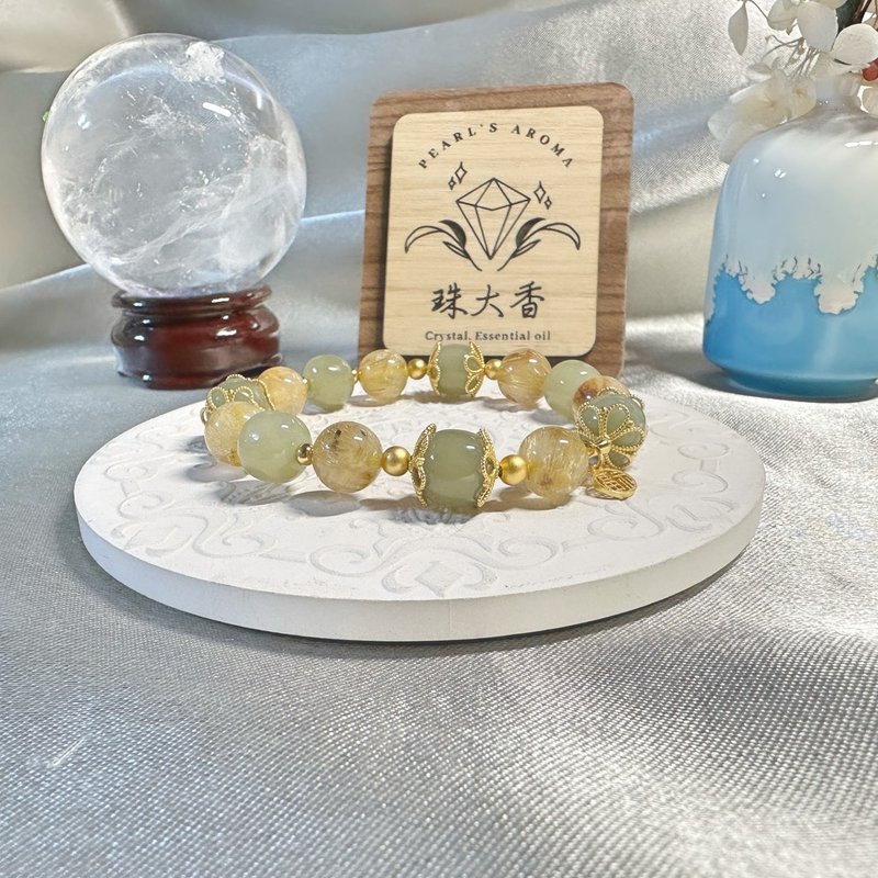 金毓鎏光 鈦晶・和闐玉・925純銀 - 手鍊/手環 - 玉石 金色