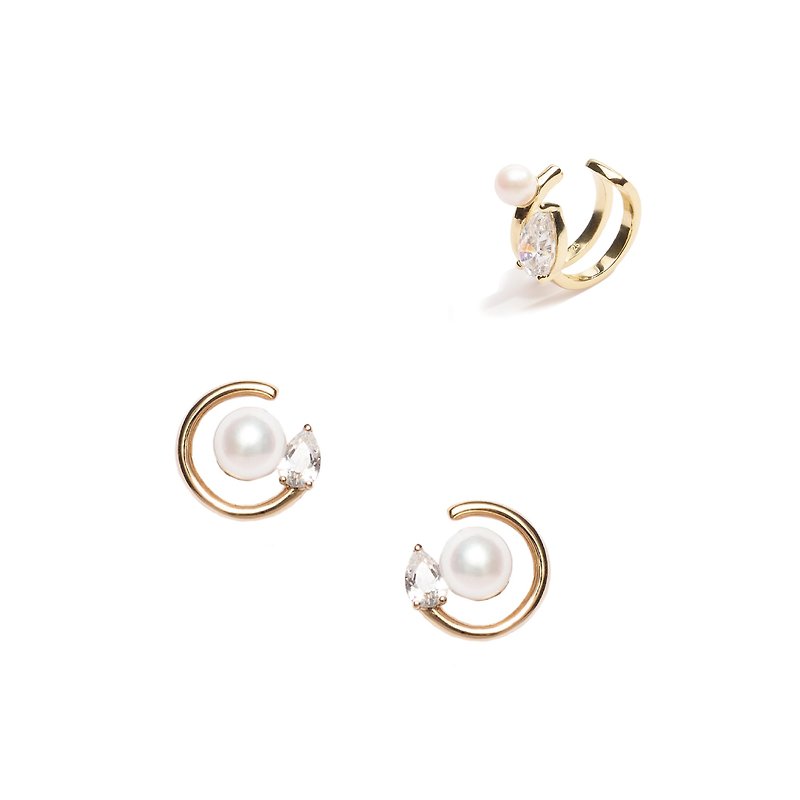 Forward unremitting set 925 Silver thick plated 18K gold The Roll - Earrings & Clip-ons - Pearl Gold