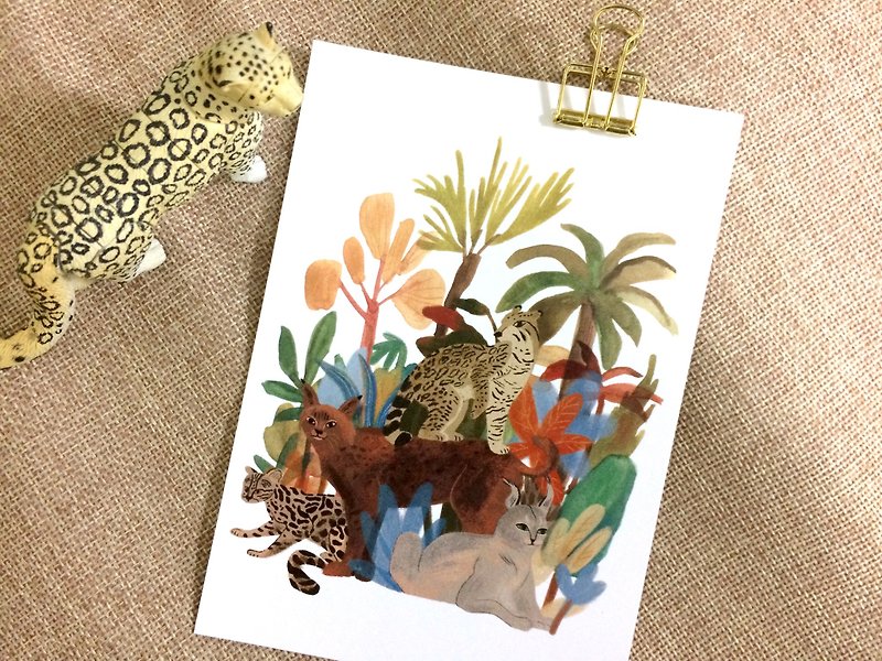Go wild- Jungle leopard & big cats illustration postcard - การ์ด/โปสการ์ด - กระดาษ สีส้ม