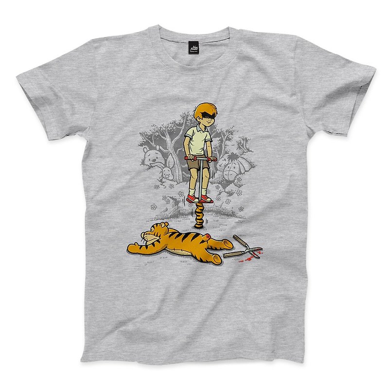 タイガージャンプバブルクール-グレーのリネン-ニュートラルTシャツ - Tシャツ メンズ - コットン・麻 グレー