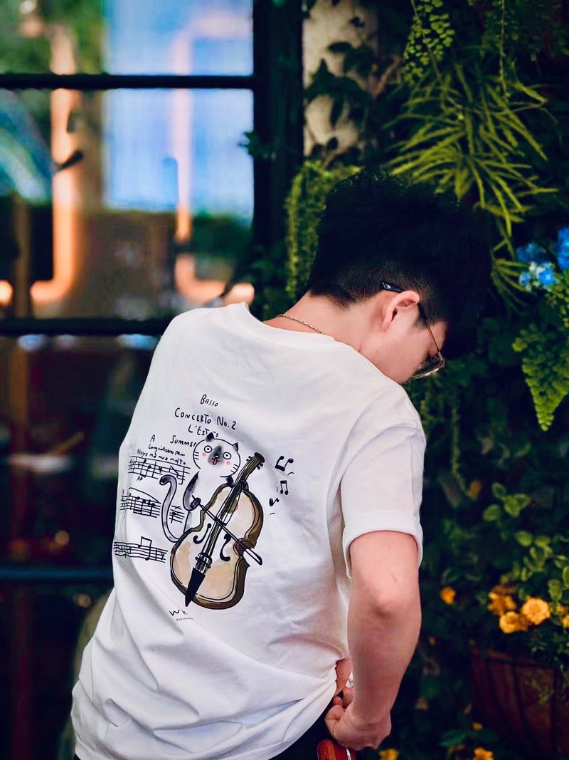 【WKND】Heavyweight Round Neck T-Shirt - Meow & Melody (Wide Fit/Unisex) - เสื้อยืดผู้ชาย - ผ้าฝ้าย/ผ้าลินิน ขาว