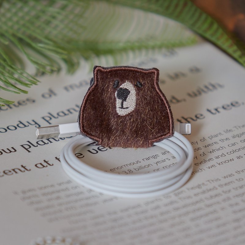 Bear Earphone organizer/ Cable holder / Adjustable cord wrap / Earbuds keeper - Cable Organizers - Polyester Brown