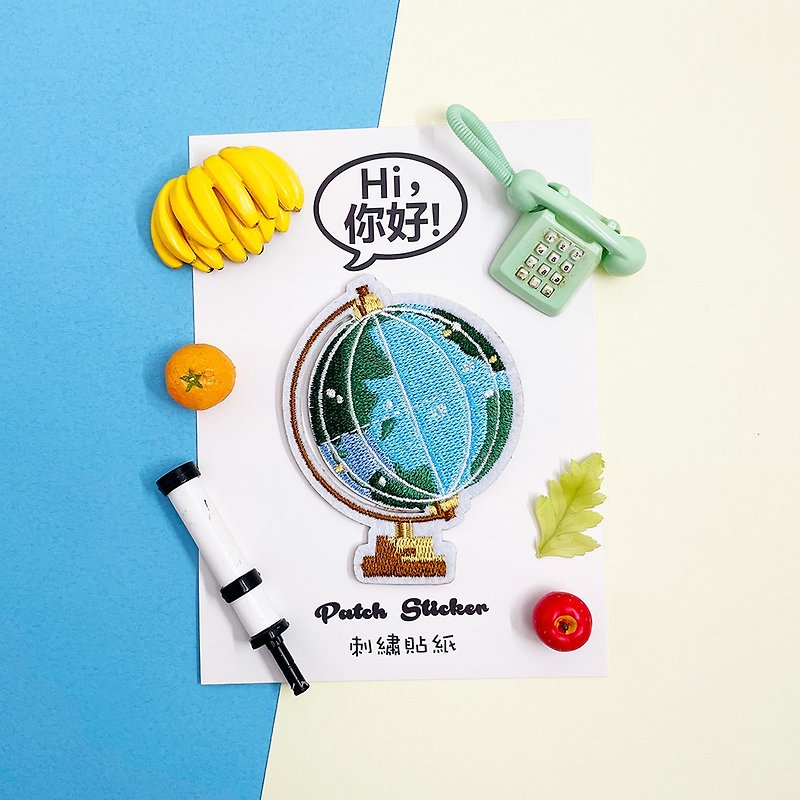 Embroidery Stickers - Globe - สติกเกอร์ - งานปัก สีน้ำเงิน