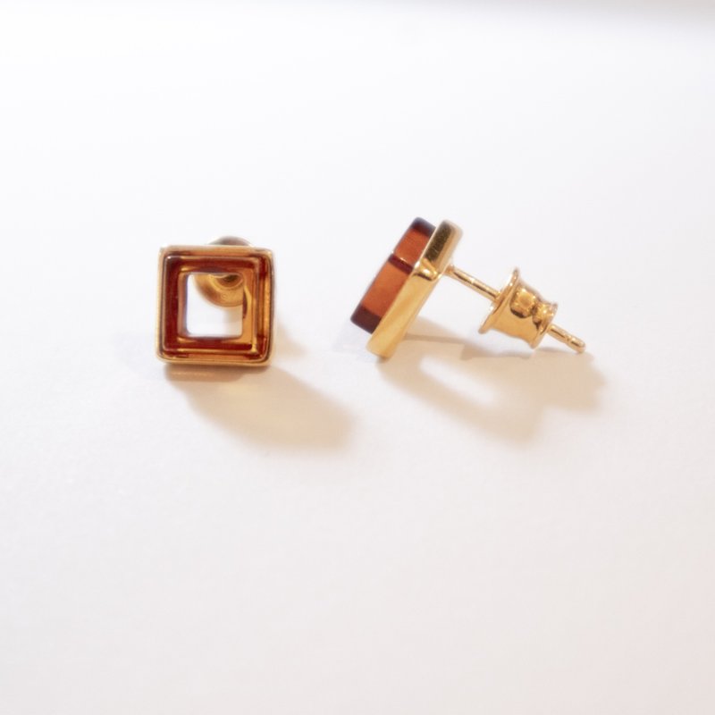 925 silver AMBER square frame earrings. earrings - Earrings & Clip-ons - Gemstone Gold