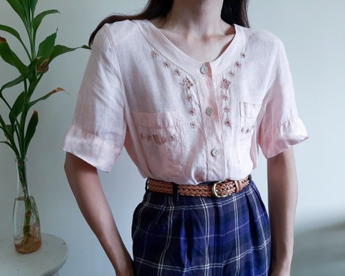 ヴィンテージ ブラウス ピンク Soffitto - 【ピンク】ヴィンテージライクボタンダウンショート