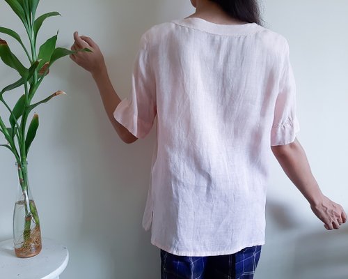 70年代 ヴィンテージ ピンクリネン 手刺繍ブラウス CICO TRICOT