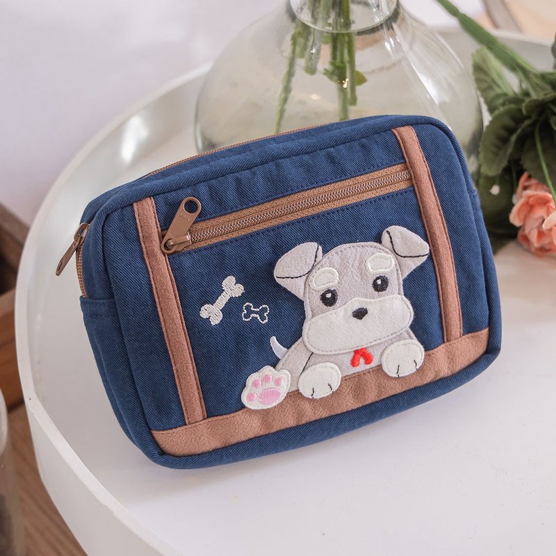 Schnauzer zipper small item storage/miscellaneous bag/clutch bag [820466] - กระเป๋าใส่เหรียญ - ผ้าฝ้าย/ผ้าลินิน สีน้ำเงิน