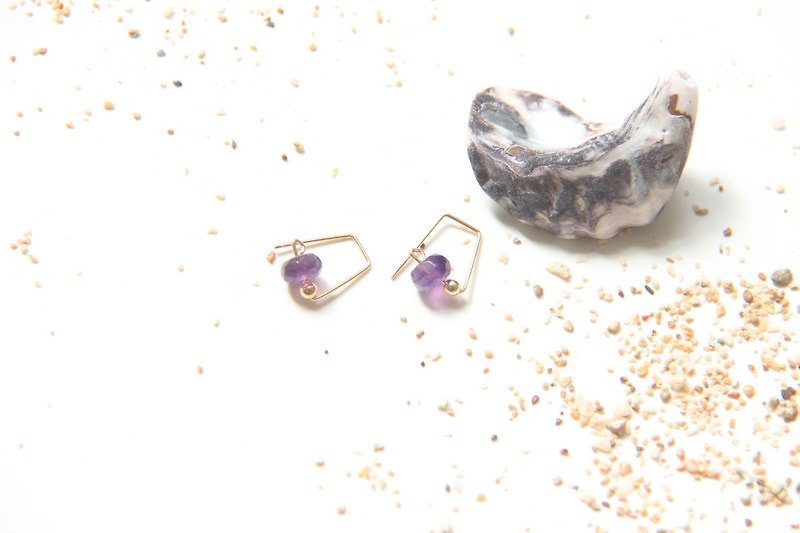 Simple Amethyst Earrings / Modern Amethyst 14KGF earring - Earrings & Clip-ons - Gemstone Purple