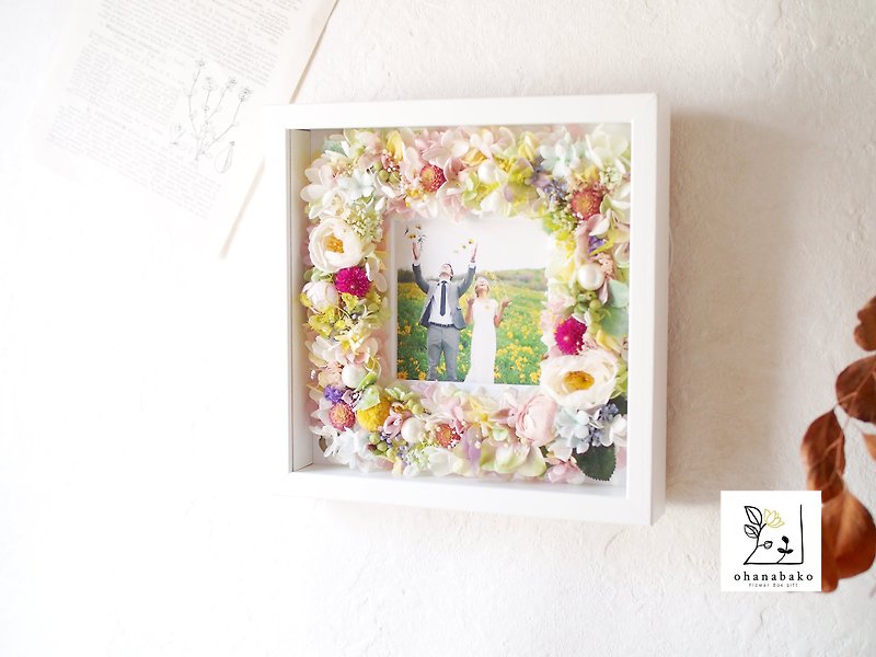 【MESSAGE PRINT】Flower photo frame of preserved flowers & dried flowers ohanabako - Dried Flowers & Bouquets - Plants & Flowers Multicolor