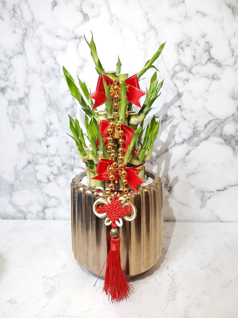 Light luxury texture Jinsha Lucky Bamboo Opening House, promotion, housewarming gift - ตกแต่งต้นไม้ - เครื่องลายคราม สีทอง
