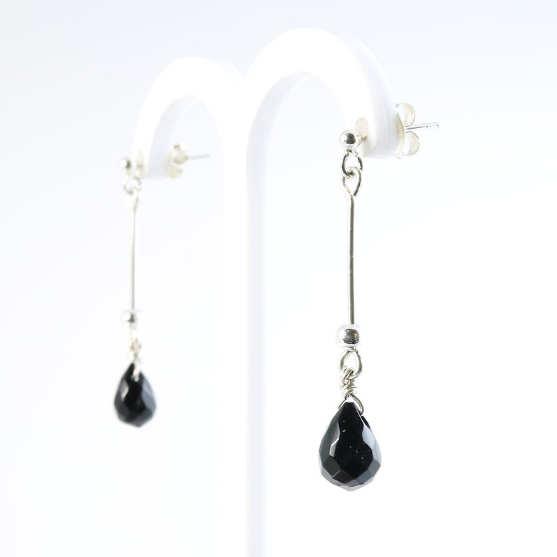 [] ColorDay black agate droplets _925 sterling silver earrings <Black Agate Silver Earring> - ต่างหู - เครื่องเพชรพลอย สีดำ