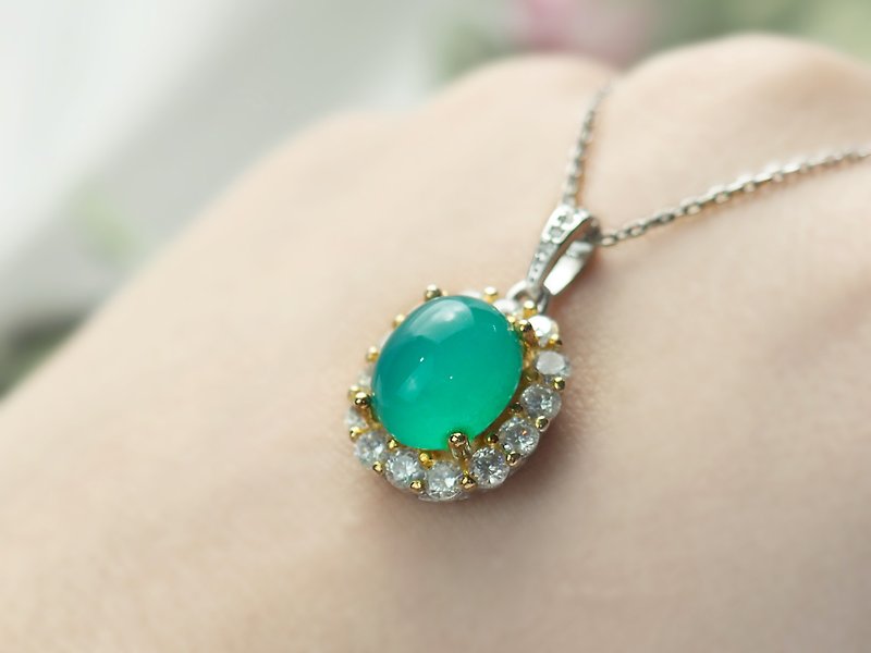 Taiwan Sapphire Series||Two-color gold and silver Taiwan Sapphire|| 925 Silver diamond necklace - Necklaces - Silver Green