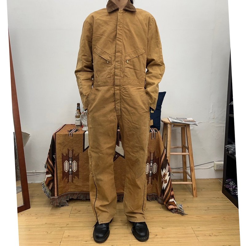 WALLS ZERO-ZONE 卡其 連身工作服 古著 內裡鋪棉 燈芯絨領 - 男長褲/休閒褲 - 棉．麻 卡其色