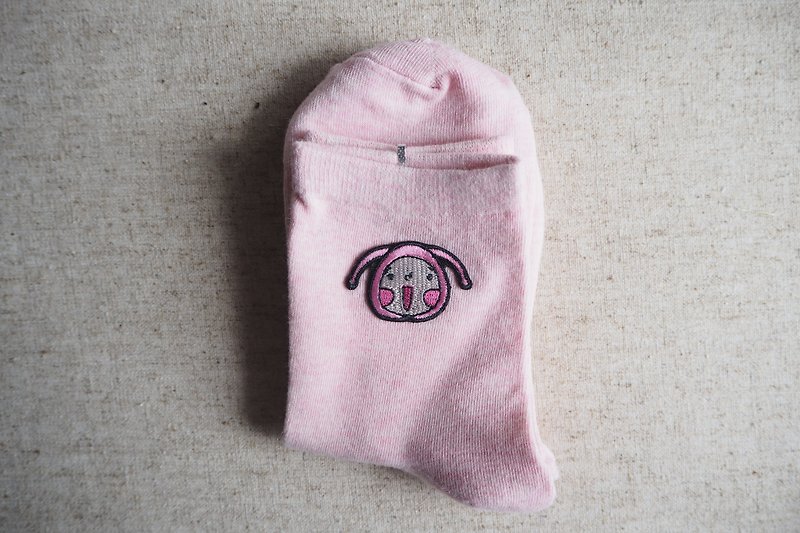 粉紅色刺繡襪子 - 襪子 - 棉．麻 粉紅色