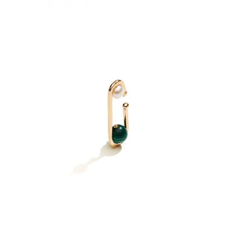簡約孔雀石珍珠耳扣 Azzerare Green Malachite Earcuff - 耳環/耳夾/耳骨夾 - 純銀 金色