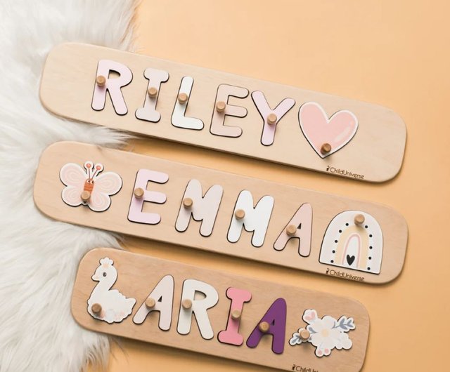 Personalized Baby Gift, First Birthday Gift, New Born Baby Gift, Custom  Wooden Name Puzzle With Pegs, Baby Shower Gift, Toy With Butterfly 