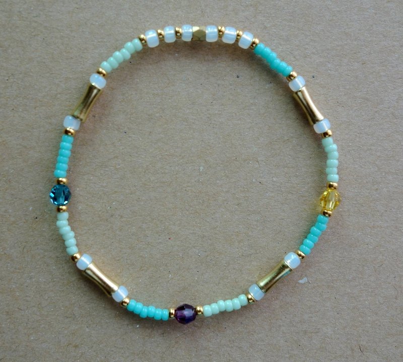 ~ Rice + bear ~ Bosnian brass & Japanese beads bracelet / bracelet - Bracelets - Other Metals Green