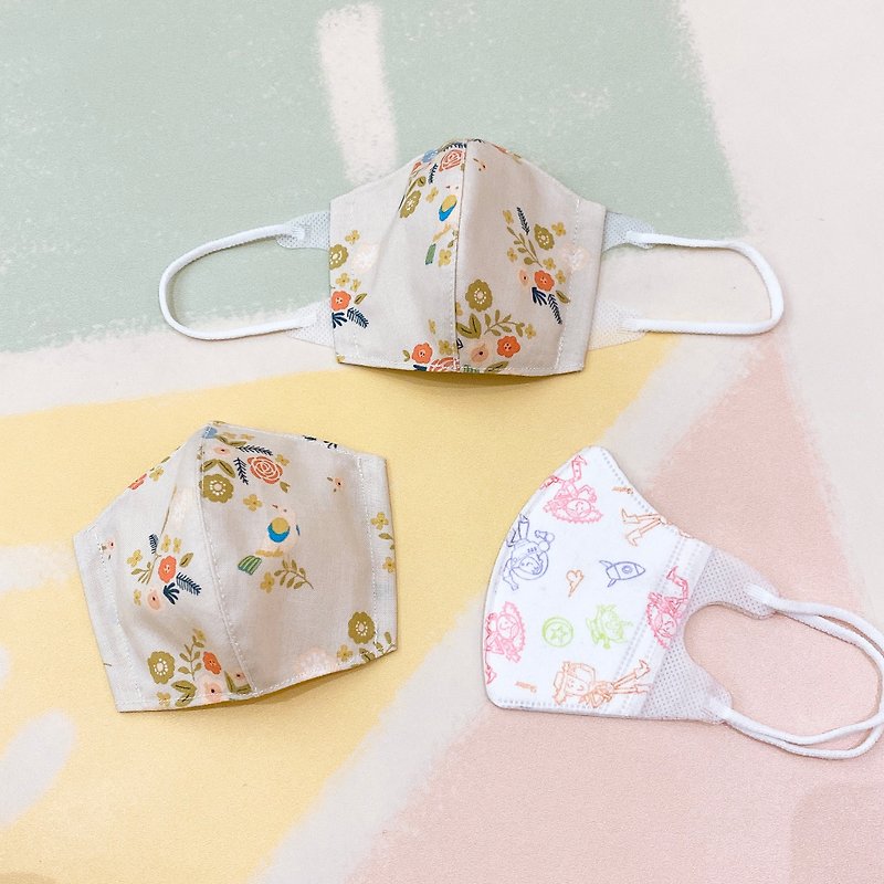 Toddlers only. Flower and bird settlement. Cotton dual gauze dual-use mask / mask cover - หน้ากาก - ผ้าฝ้าย/ผ้าลินิน 