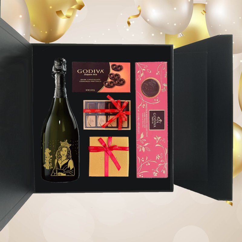 Retirement Gift Box | Customized Retirement Gift Set Dom 2013 & Godiva Engraved Gift - Wine, Beer & Spirits - Glass 