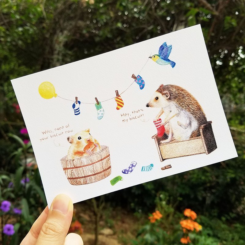 Postcards - hedgehogs and mouse wash socks - การ์ด/โปสการ์ด - กระดาษ หลากหลายสี