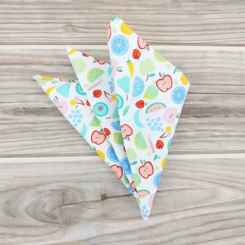 綜合水果。雙層雙面手帕 手巾 手拭 口袋巾 - 手帕 - 棉．麻 白色