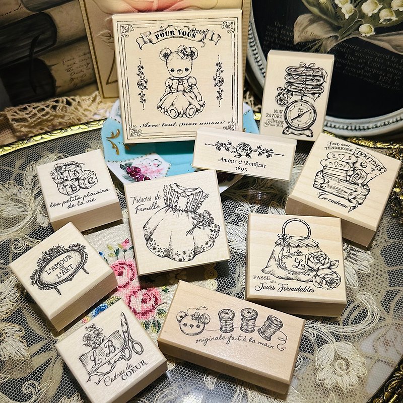 Little Alice Blue Vintage Maple Wood Stamp Collection【Happy Little Things】 - Stamps & Stamp Pads - Wood Brown