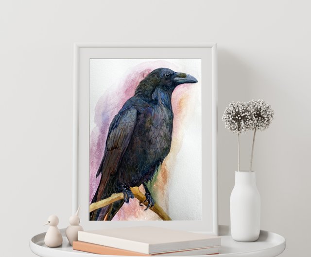原画 アート 絵画 画家 クレパス画 鳥 カラス 動物 ファンタジー