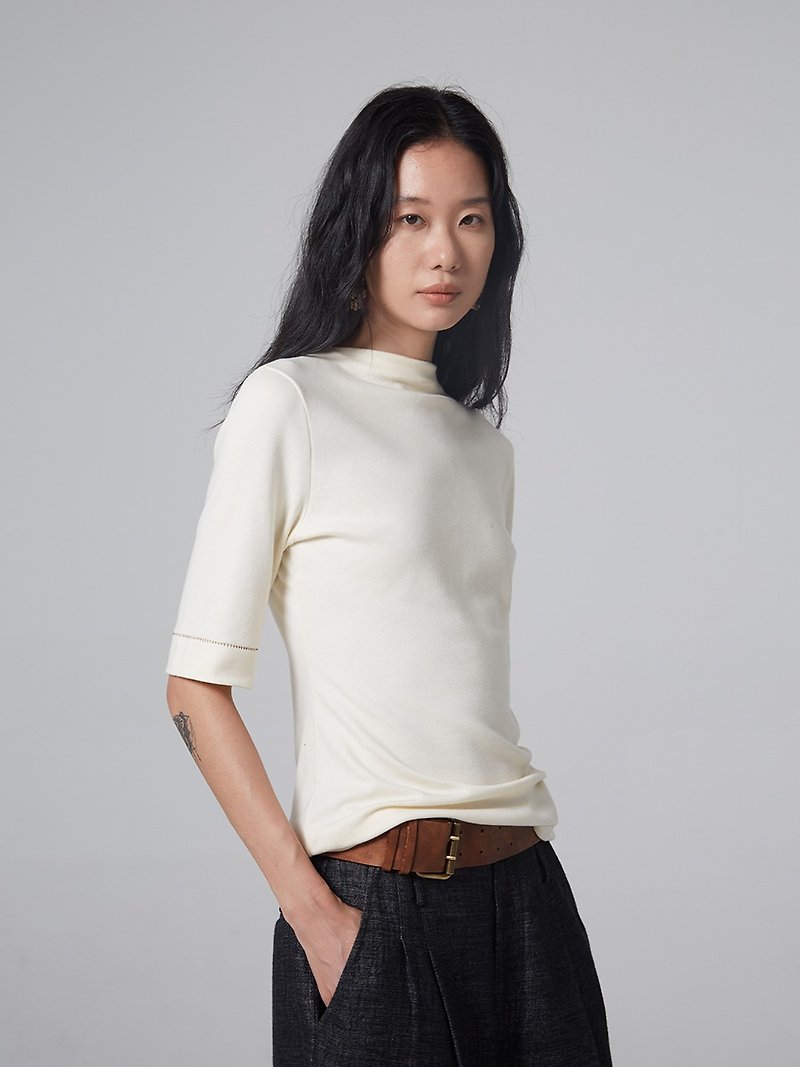 Silk and Lindes wool inner beige - Women's Sweaters - Wool White
