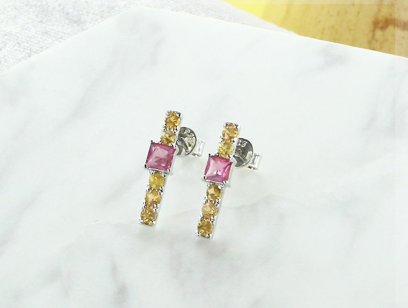 Edith & Jaz • Tourmaline Color Sapphire Sterling Silver Bar Earrings - Earrings & Clip-ons - Semi-Precious Stones Pink