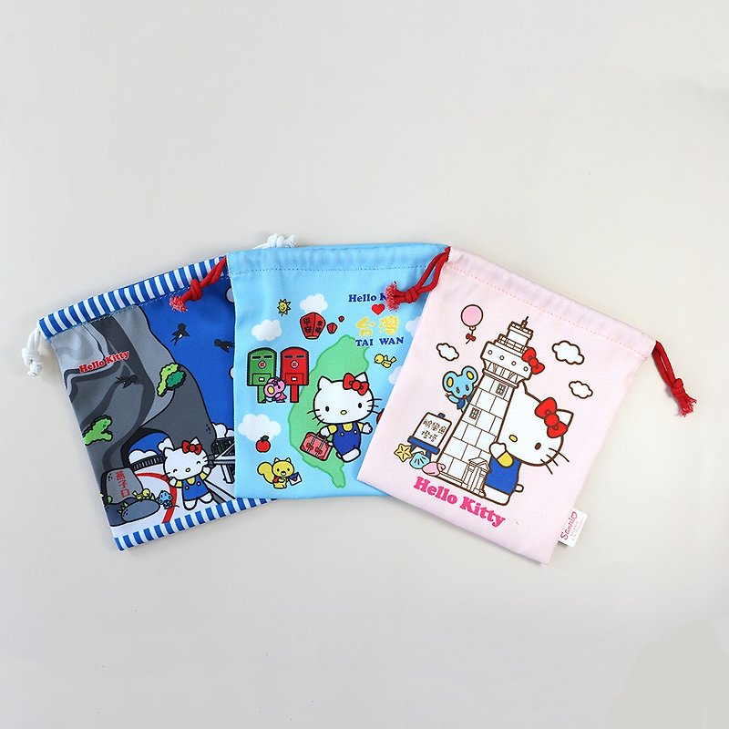 [Roaming Taiwan X Sanrio] Hello Kitty Drawstring Pocket + Luggage Sticker - Other - Cotton & Hemp 