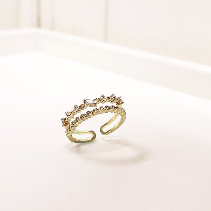 [Gift] Green Bronze Ring | Light Jewelry | Bronze | Stone - แหวนทั่วไป - ทองแดงทองเหลือง สีทอง