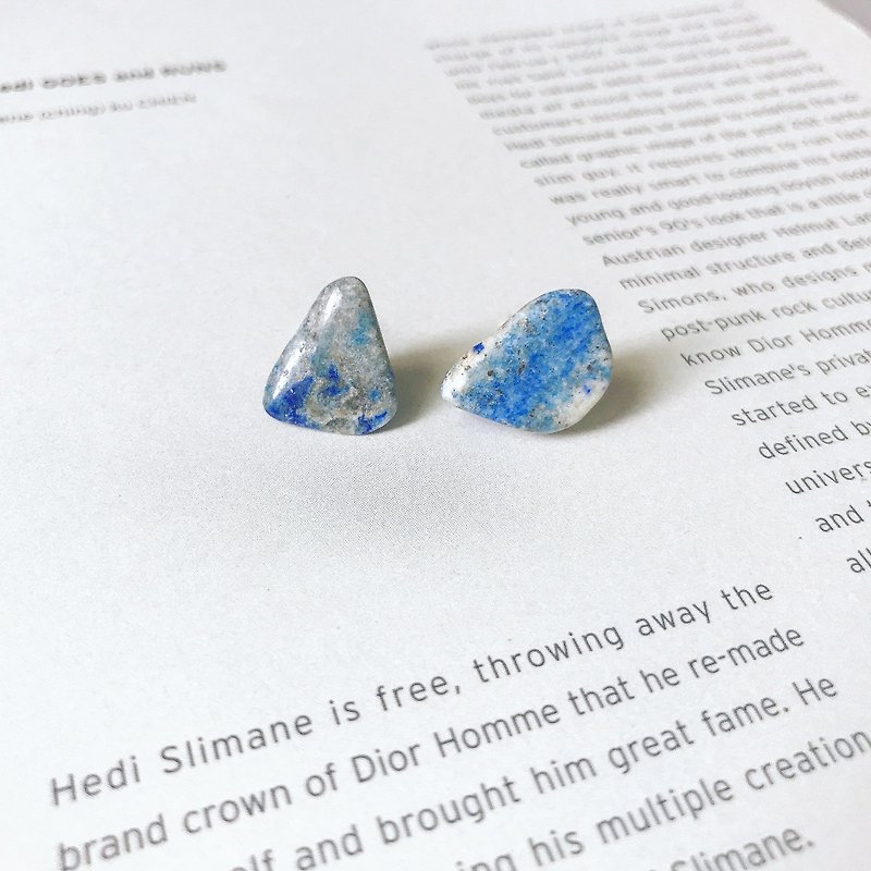 Azure ink lapis lazuli ore earrings 8-10mm ear acupuncture Clip-On - ต่างหู - เครื่องประดับพลอย สีน้ำเงิน