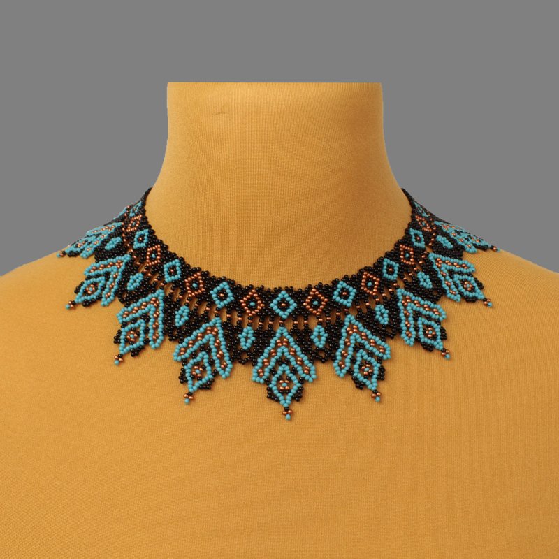 Black and turquoise bead necklace for mom - 項鍊 - 玻璃 黑色