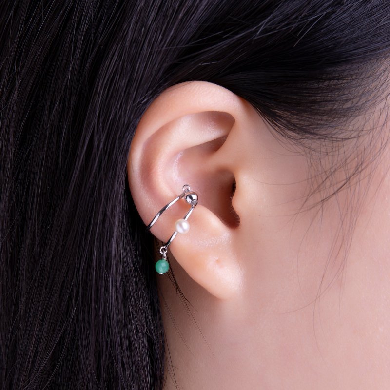 Pollio Chrysoprase D Earcuff - ต่างหู - เงินแท้ สีเงิน