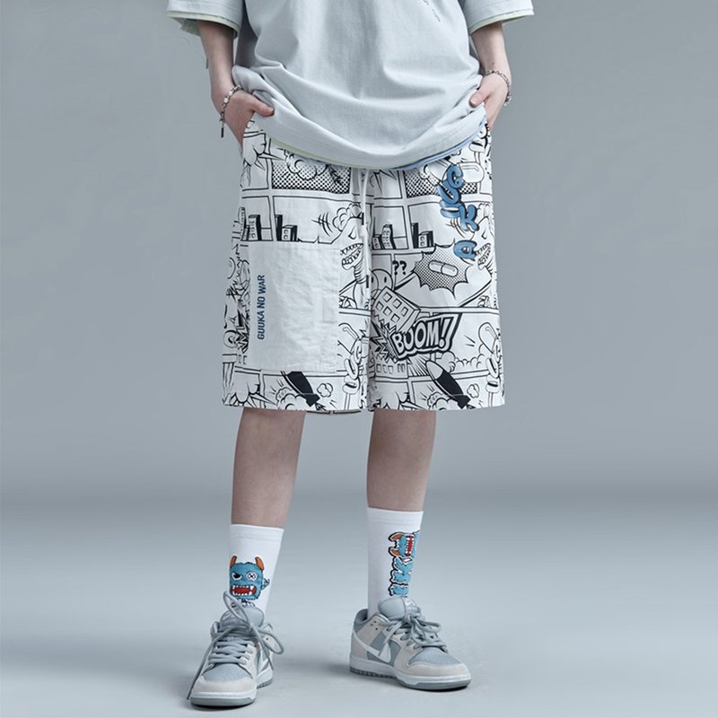 Men's Japanese comic shorts summer sports overalls - Men's Shorts - Cotton & Hemp 